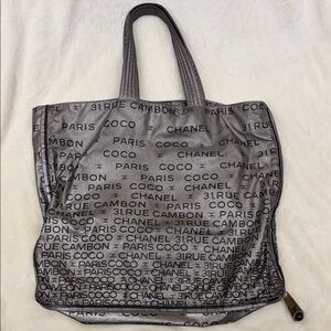 CHANEL Silver Metallic Gray Large Tote